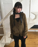 Laha Angora V-neck Fur Cardigan
