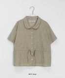 [BAONHAUS] Kimmo Check Shirring Collar Short Sleeve Blouse