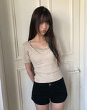 Juhin Lace Button Short Sleeve T-shirt