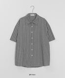 [unisex] Bubblet Stripe Linen Over Short Sleeve Shirt