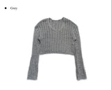 Otsu Angora Ribbed Cropped V-Neck Knit