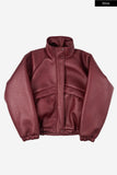 Puff raglan texture leather jumper