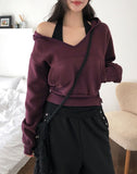 POEN Slit Button Halter Layered Hoodie