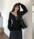 Div Long Slim Cable V-neck Knit