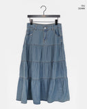Murie Denim Tiered Button Long Skirt