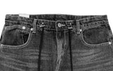 Rising black blue strap wide pants