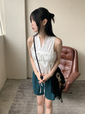 Leeum pleated shirring string sleeveless blouse