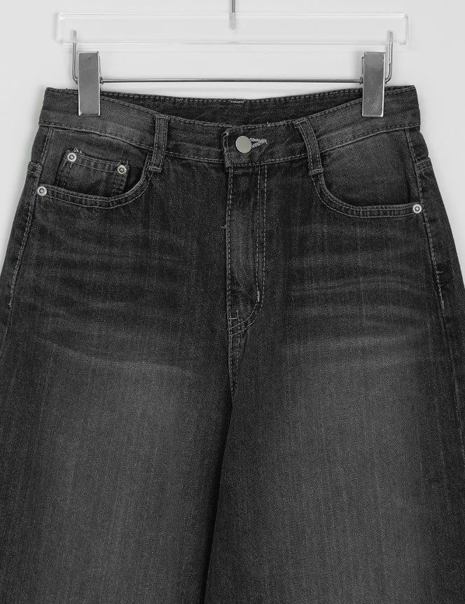 【BAON】Kelkoy Black Washing Wide Denim Pants BAON (バオン) - ケルコイブラックウォッシュ加工ワイドデニム
