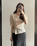 Marisa Short Sleeve Puff Unbalanced Wrap Blouse