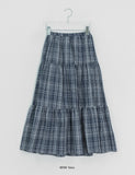 Mihi Seersucker Check Tiered Long Skirt