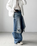 Bin Damage Layered Wide Denim