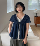 Cheatero Denim Layered Short Sleeve Blouse