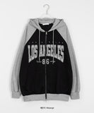 Mikae two-way color matching brushed printing over hood zip-up