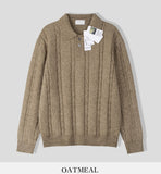 Lot cable button collar knit