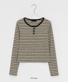 Mibat Stripe Henley Neck Long Sleeve Tee
