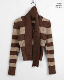 [Muffler set] Freena V-neck Angora Color Matching Stripe Crop Long Sleeve Knit