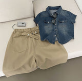 Unique Cross Adjust Point Bermuda Knee Length Cotton Pants