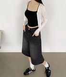 Casual Banding Knee Length Bermuda Denim Shorts