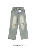 [U-DENIM] Summer ripped jeans wide denim pants