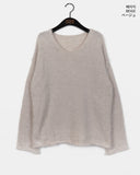Fling Soft Angora Roll V-neck Long Sleeve Knit