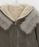 Tiken Herringbone Wool Hood Fur Jacket