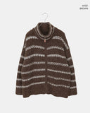 Boyu Stripe Zip-Up Mohair Knit Cardigan