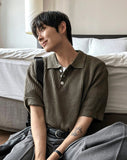 Millet Button Collar Short Sleeve Knit
