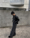 Head Black Blue Pintuck Wide Denim Pants