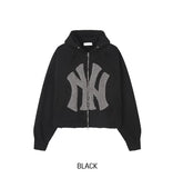 [Lining brushed] Curie New York Patch Damage Hood Zip-up