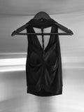 Braided Backless Cowl Neck Halter Padded Top