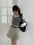 [Belt SET] Genji Belt Denim Pleated Skirt