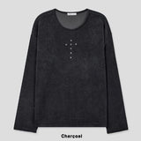 Crossing Rivet Ribbed Long Sleeve