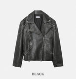 Distorted edge crack leather jacket