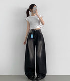 Diagonal One Pin Tuck Washing Loose Balloon Wide Fit Denim Pants
