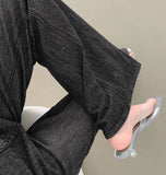 Summer Linen Tencel Banding Loose Bootcut Denim Pants