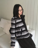 Blon Stripe Color Matching Slim Fit Hood Knit