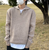 Thick hachi half-open knit zip-up