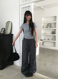 Taron String Side Slit Ribbon Strap Short Sleeve T-Shirt