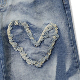 Heart Patch Washing Denim Pants