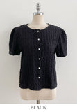 Ser Embossed Round Pearl Puff Blouse