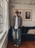 Moment Punching Stripe Knit Cardigan