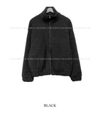 Balloon fit ribbed fleece zip-up