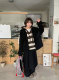 Chocoi banding wool pleated midi skirt