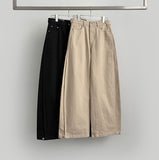 2way Cotton Snap Button Folding Waist Adjustment Mega Wide Fit Cotton Pants