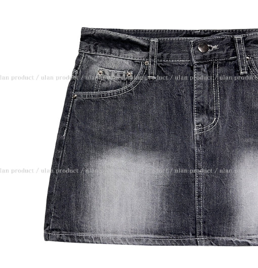 【U LAN】Ant Row Washing Denim Mini Skirt U LAN (ユーラン) - アントロウウォッシングデニムミニスカート