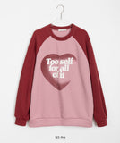 Hoshino Heart Printing Ribbed Raglan Sweatshirt