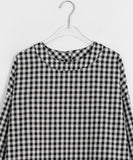 Enchoi Check Button Round Blouse