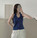Halterneck Solid Cotton Blend Basic Fit Sleeveless
