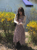 [Belt Set] Cheek Drape Check Unbalance Sleeveless Long One Piece
