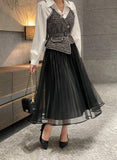 Nello Tweed Bustier Puff Blouse (Belt Set)